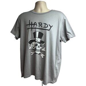 Ed Hardy Mens Gray Double Graphic T-Shirt Large Stretch Skull Crossbones Gothic